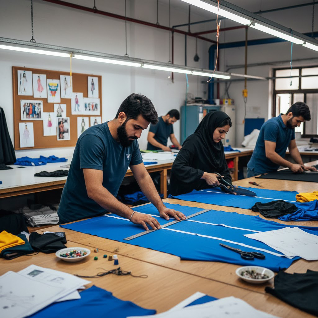 Xplore impex Tailors working on fabric patterns.